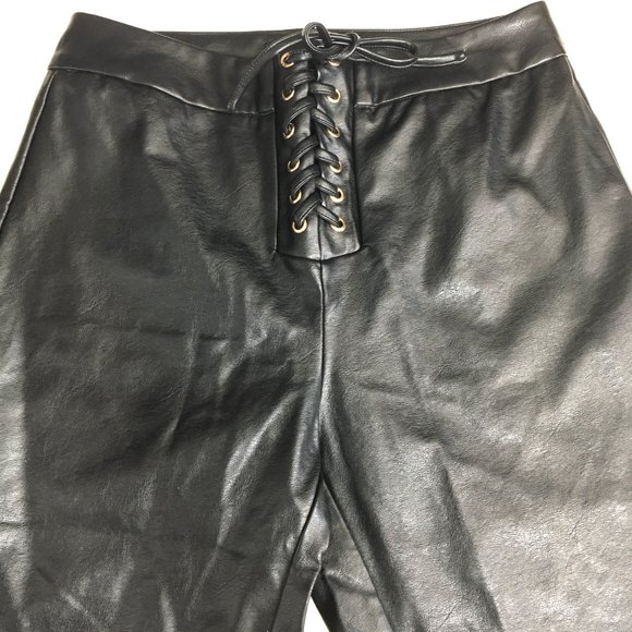 Kittenish Lace Up Front Blk Faux Leather Pants EUC - Picture 10 of 14